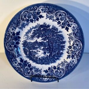 Vintage Queens “The Brook Blue" Single Blue and White Transferware Dinner Plate